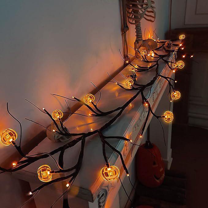 Waterproof LED Halloween Rattan String Lights - Spider & Bat Design for Outdoor Decoration