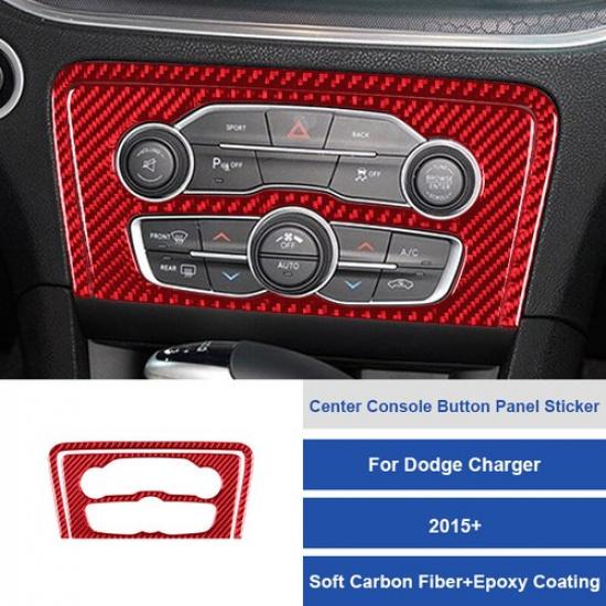 2x Red Carbon Fiber Car Center Console Button Panel Cover For Charger 2015-