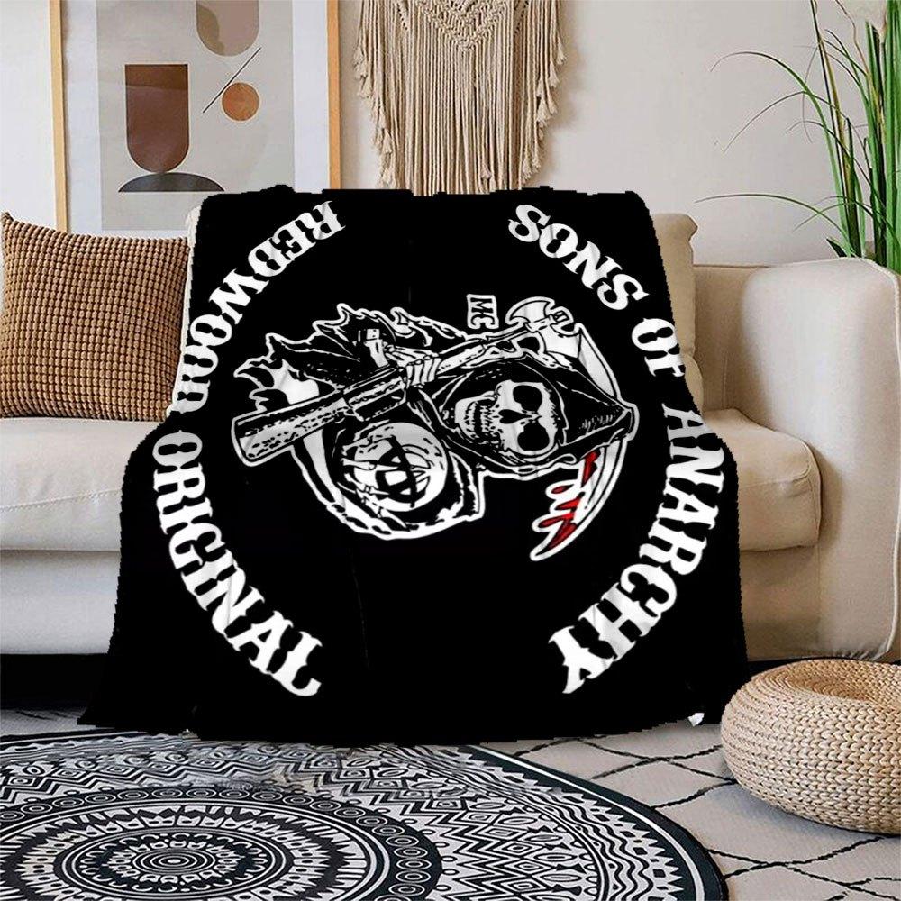 

Sons of Anarchy Motorcycle Club SAMCRO MC Decal StickerBlanket Flannel Throw Blanket for Sofa, Bed, Travel, Camping, Office, Couch, Chair, A 150x180cm