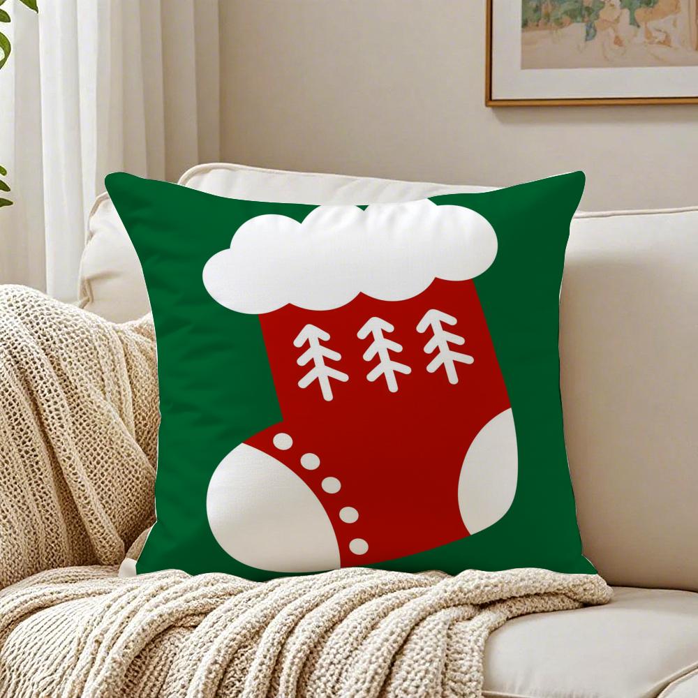 Art Festive Christmas Cushion Cover Linen Pillowcase Soft For Sofa Bed Home Room Decor