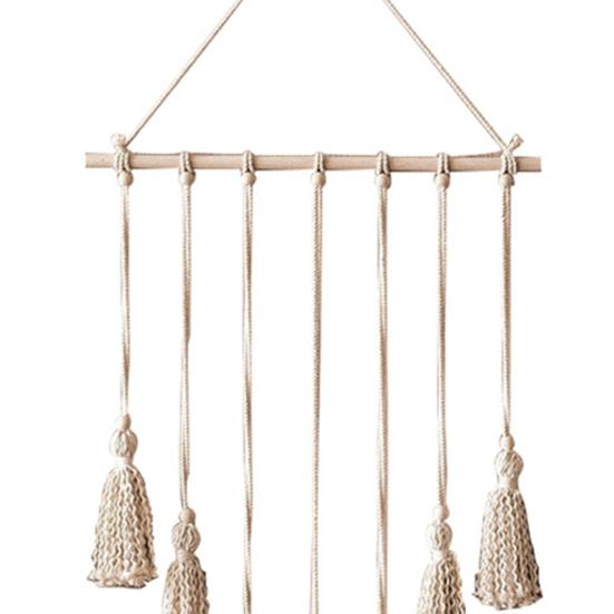 1 Set Hanging Pictures Style Organizer Tassels Hand-woven Solid Color Nordic Bohemian Wall Tapestry