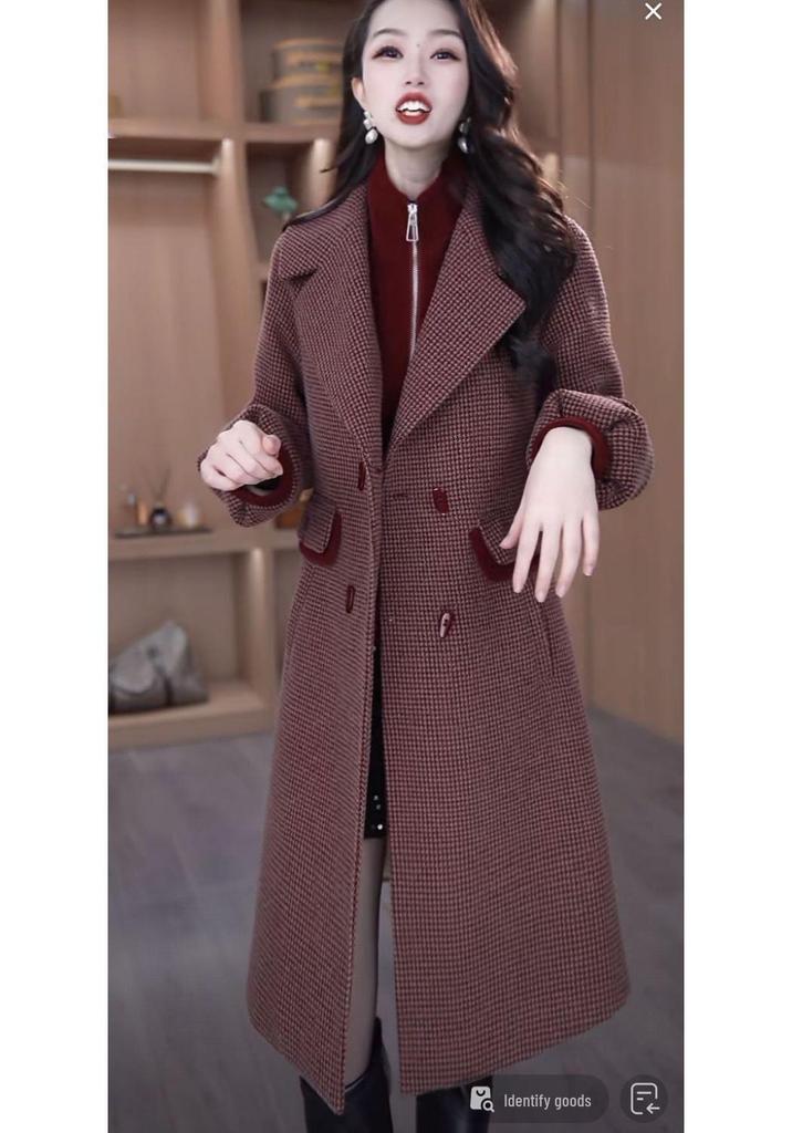 French-Style Mid-Length Jacket for Autumn/Winter: Fleece-Lined, Thickened, Slimming, Lapel, Long-Sleeved, Fashionable Mother’s Coat