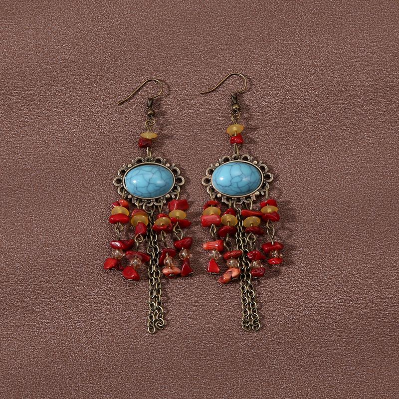 Handmade Retro Bohemian Ethnic Tassel Earrings for Women, Long Thai Style