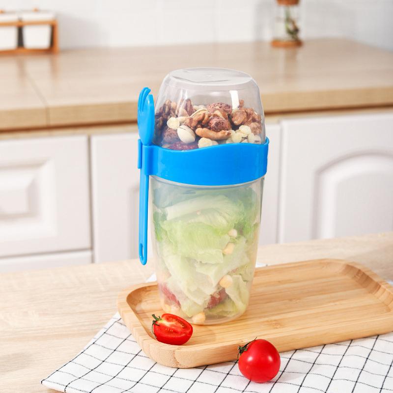Salad Cup With Lids And Fork Portable Breakfast Cup Fresh Salad Shaker Container Cereal Nut Yogurt Salad Cup Lunch Box Bento Box