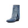 Fashion New Mixed Color Retro Denim Pants Boots Autumn Winter New Square Toe 6cm Thick Heel Short Plush Warm Mid-calf Women Boots 34-43