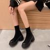 rough 2025 autumn and winter new heel short boots thick heel solid color sleeve temperament black thick-soled Martin boots elastic thin boots