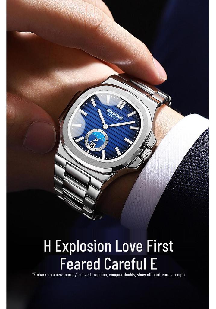 Men's Classic Chinese Style Retro Quartz Watch with Waterproof Steel Band - Versatile Casual Square Design