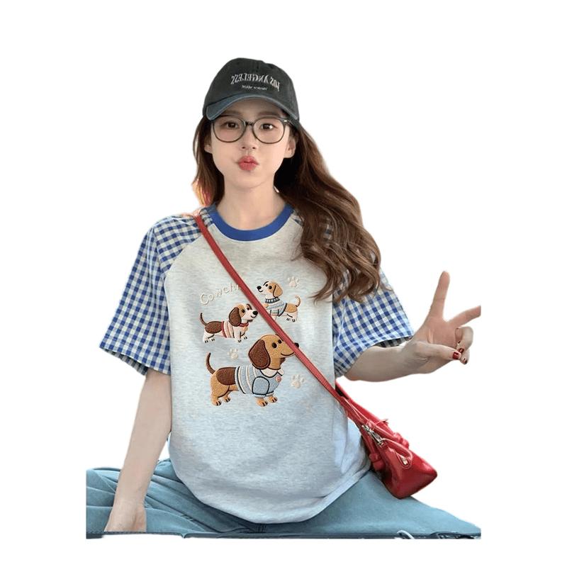 La Chapelle Women s Summer Plaid Print Raglan T-Shirt M