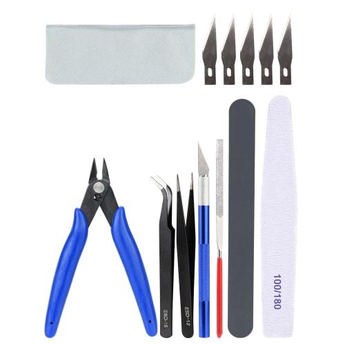 Mellbree Plastic Model Tool Kit for Beginners, 9-Piece Set Includes Thin-Blade Nippers, Files, Precision Tweezers, and a Design Cutter with Storage Ca