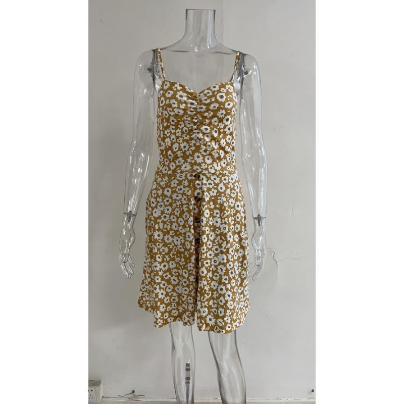 GMXIA Rochie sexy cu halter, primăvară și vară, mărime mare, imprimată cu imprimeu floral, fustă scurtă medie