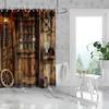 1PC Rural farmhouse shower curtain with retro wooden wheels, rustic style, waterproof, with 12 hooks, bathroom shower, home use