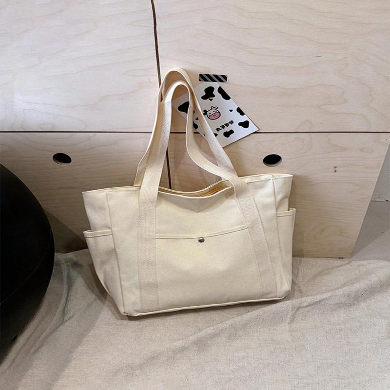 Ladies' Multi Pocket Handbag with Canvas Strap and Handle Bag, Large Capacity Wallet, Reusable Handbag