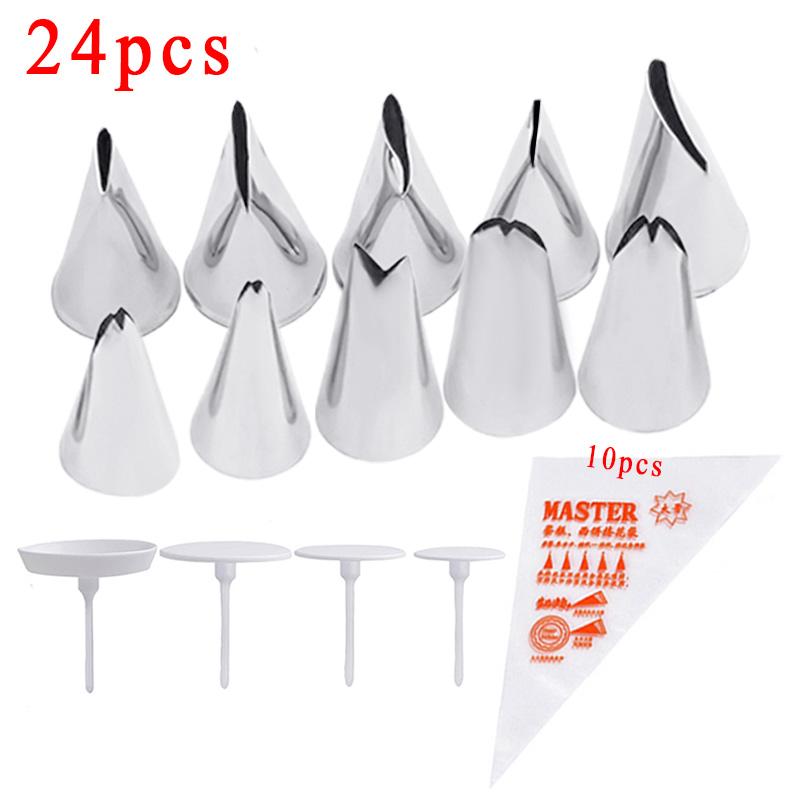 24pcs/set Pastry Bag Tips Diy Icing Piping Nozzles Cream Cake Decorating Tools Reusable Pastry Tips Nozzle Set Cake Tools