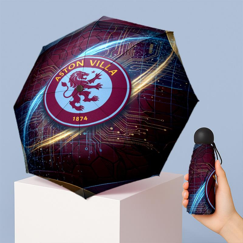 Aston Villa Football Pattern Printed Mini 5 Folds 8 Ribs Compact Umbrella Windproof Waterproof Lightweight Portable Folding