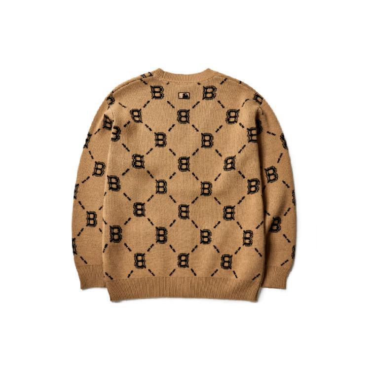 MLB Old Flower Sweaters Unisex Camel V neck Moderate Cardigan 3AKTM0214-43BGD