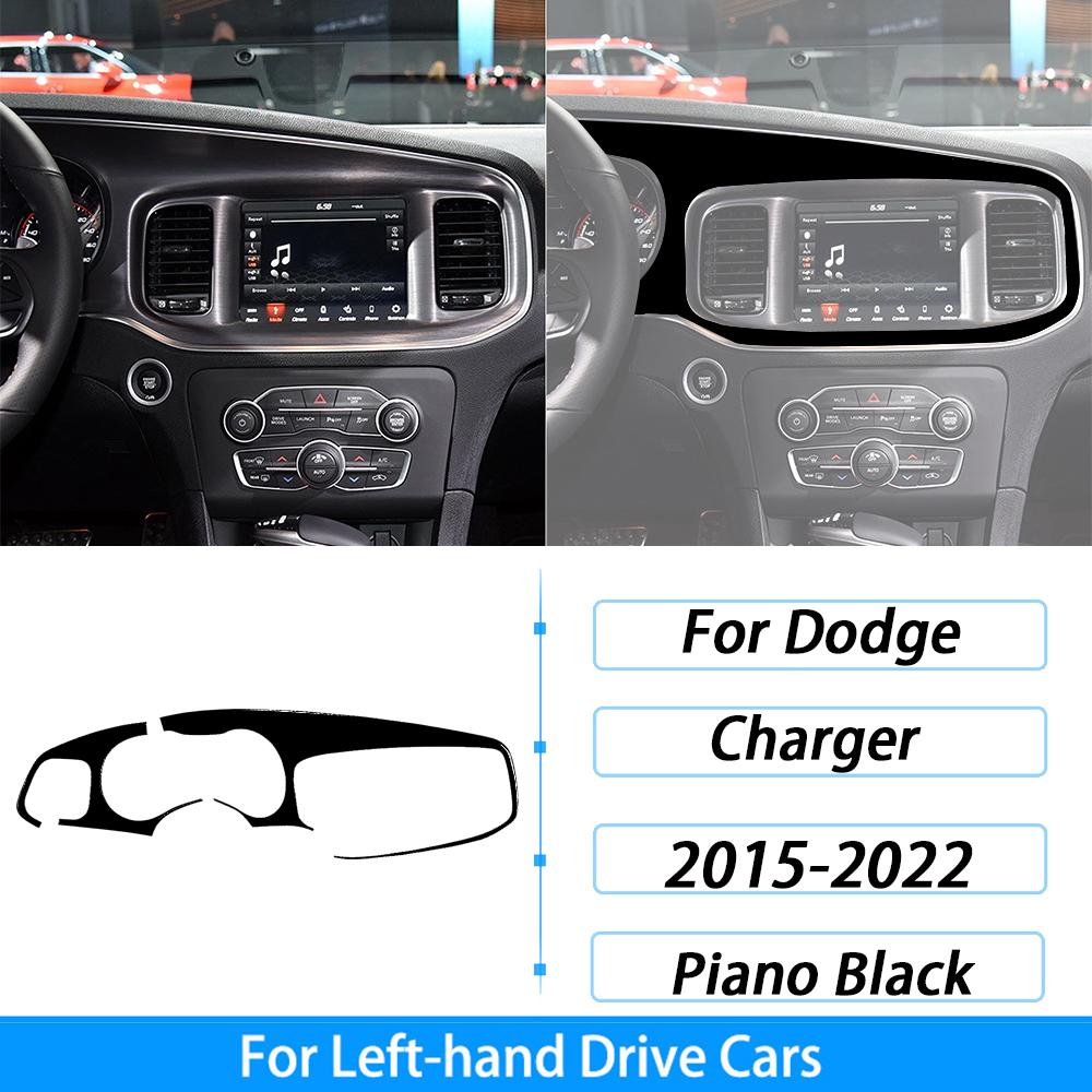 For Dodge Charger 2015-2022 Piano Black Central Control Radio CD AC Panel Trim Cover Car Interior Decoration Accessories Sticker