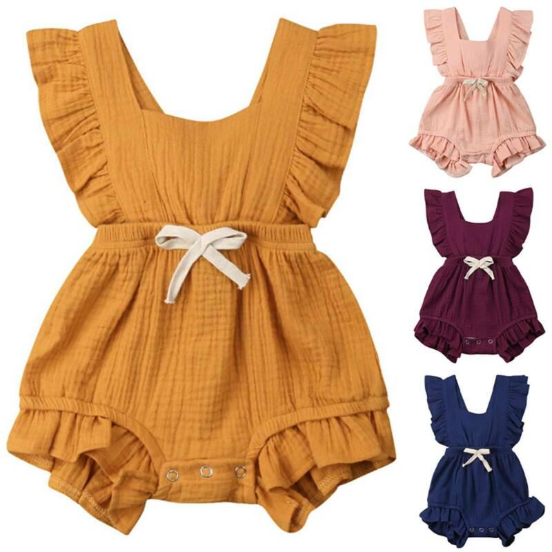 Newborn Baby Ruffle Romper Infant Girls Solid Color Sleeveless Jumpsuit ...
