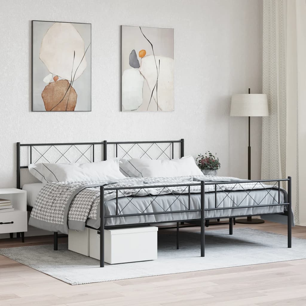 Metal Bed Frame Without Mattress Black 180 X 200 Cm