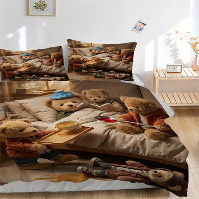 3-teiliges Anime-Teddybär-Bettwäscheset - Enthält einen Bettbezug und zwei Kissenbezüge (Kein Kern) - Perfekt für Schlafzimmer- und Gästezimmerdekoration,