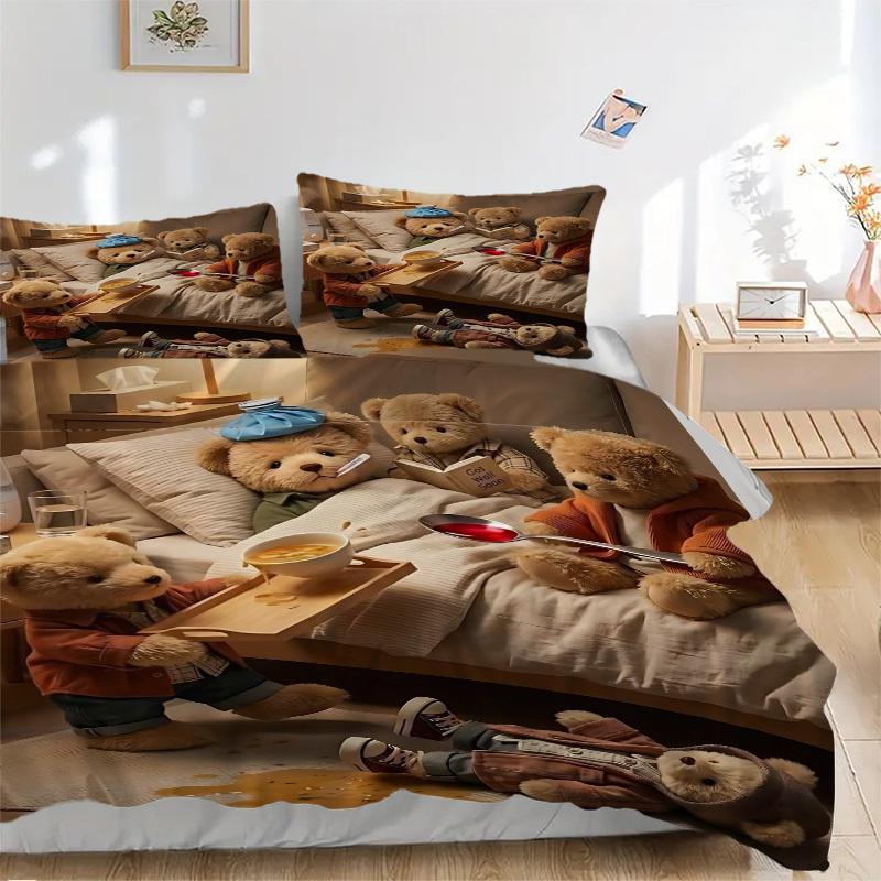 3pcs Anime Teddy Bear Bedding Set - Includes One Quilt Cover and Two Pillowcases (No Core) - Perfect for Bedroom and Guest Room Decoration,