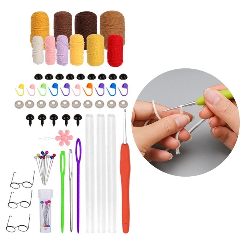 Animal Crochet Kits Chick Crochet Yarn Set Crochet Needle Crochet Starter Kits with Stitching Markers Push Pin Thread