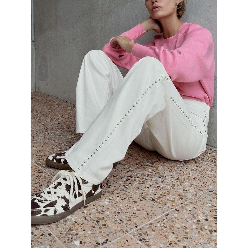Za2025 Autumn New Women Clothes Simple and Versatile Slimming Rivet Decoration Mid-Waist Straight Jeans 6147040