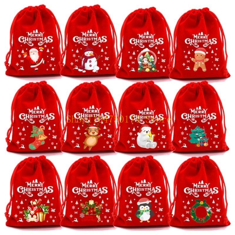 12pcs Christmas Plush Gift Bags For Holiday Decorations And Surprises Drawstring Designs Pouches For Secure Closure top sale