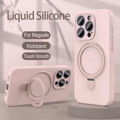 Original Flüssigsilikon Magnetischer Ständer Halter Handyhülle Für iPhone 15 11 12 13 14 Pro Max Plus Für Magsafe Ringhalter Abdeckung