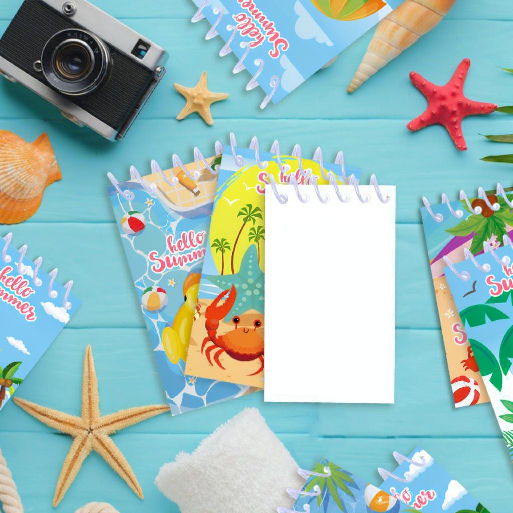 8pcs Summer Beach Spiral Pocket Notebook Vertical Flip Portable Notepad Party Favor Pool Event Stationery Memo Pad