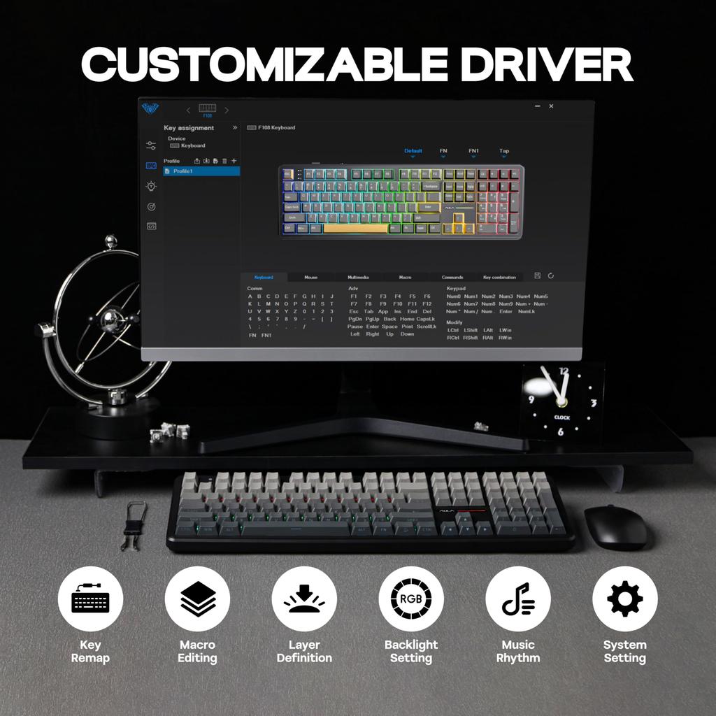 MechLands Aula F108 Wireless Mechanical Keyboard Gaming 100% Layout