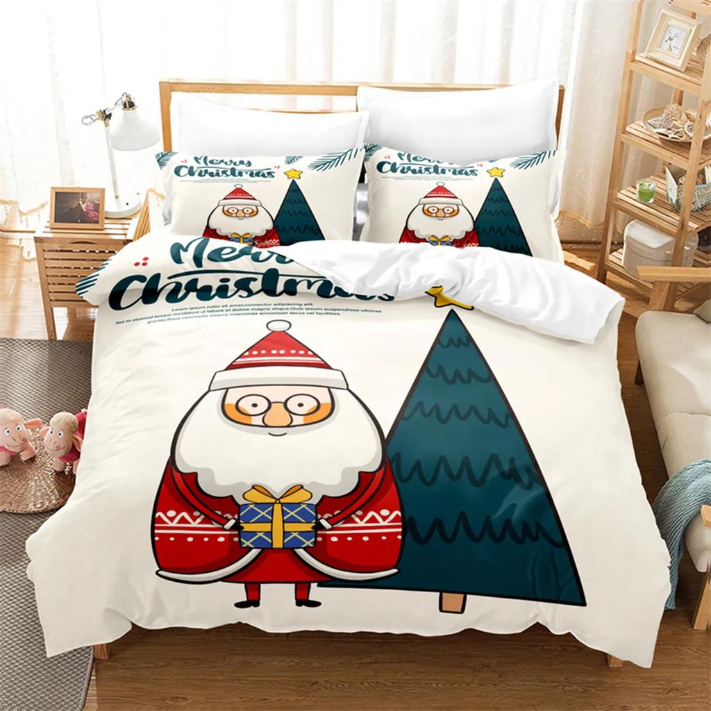Cartoon Christmas Santa Claus Send Gifts Duvet Cover Digital Printing Christmas Tree Fashion Duvet Cover For Children Boys Girls