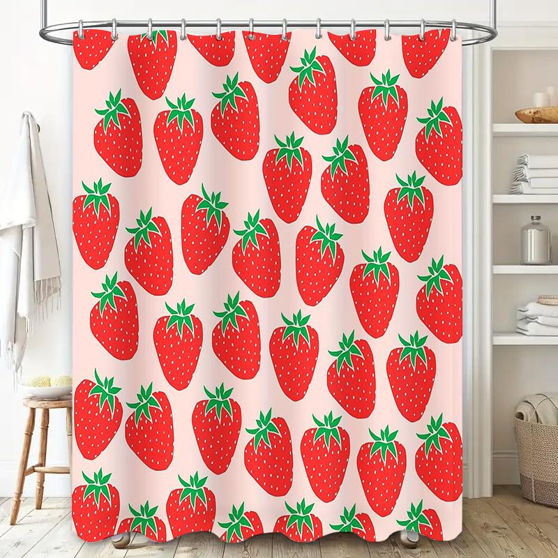 Strawberry Shower Curtain Botanical Pattern Floral Bathroom Decor Farmhouse Rustic Home Kitchen Waterproof Fabric Backdrop