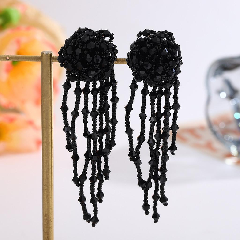 Vintage Style Crystal Tassel Drop Earrings With Geometric Alloy Design For Womens Evening Wear
