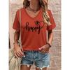 Funny Letter Print Women's T-Shirt Fashion V-neck Short Sleeve Top Casual Female Clothing Summer Fashion Flower Pattern Girl Tee