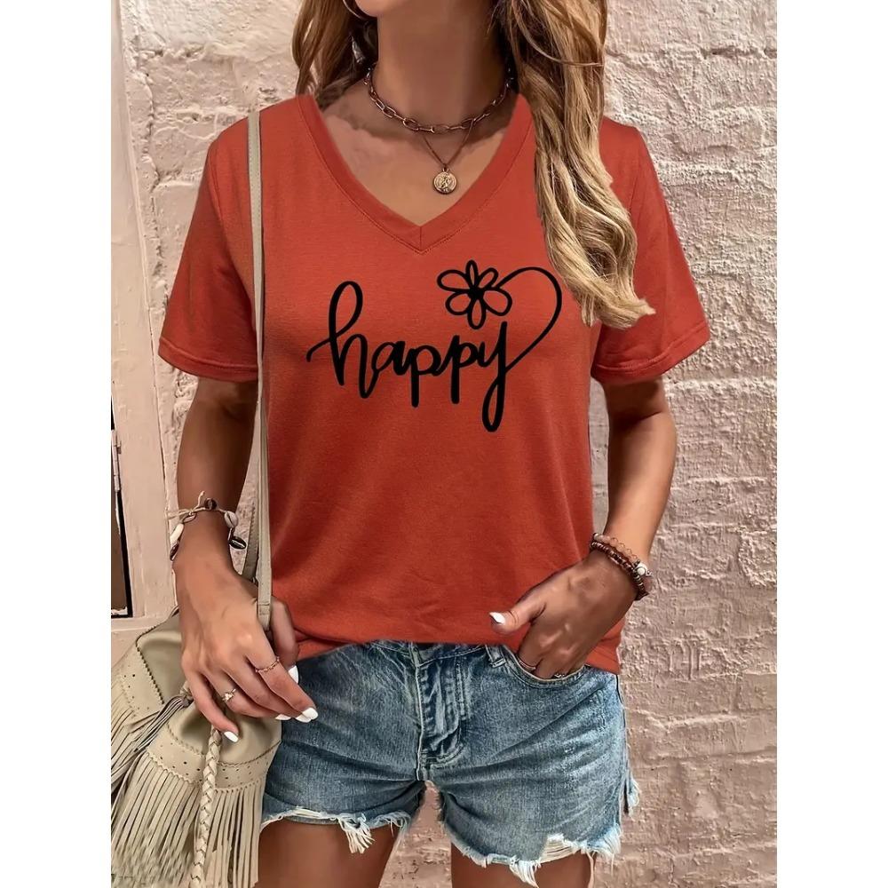 

Забавный принт с буквами Женская футболка Модный топ с V-образным вырезом и коротким рукавом Повседневная женская одежда Летняя модная футболка с цветочным узором для девочек XXL