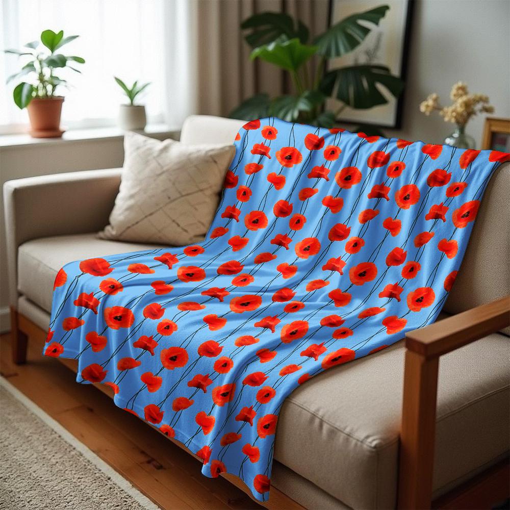 Vivid Poppy Floral Soft Flannel Blanket Breathable Warm Throw for Office Car Sofa Kids Room Birthday Xmas Gift