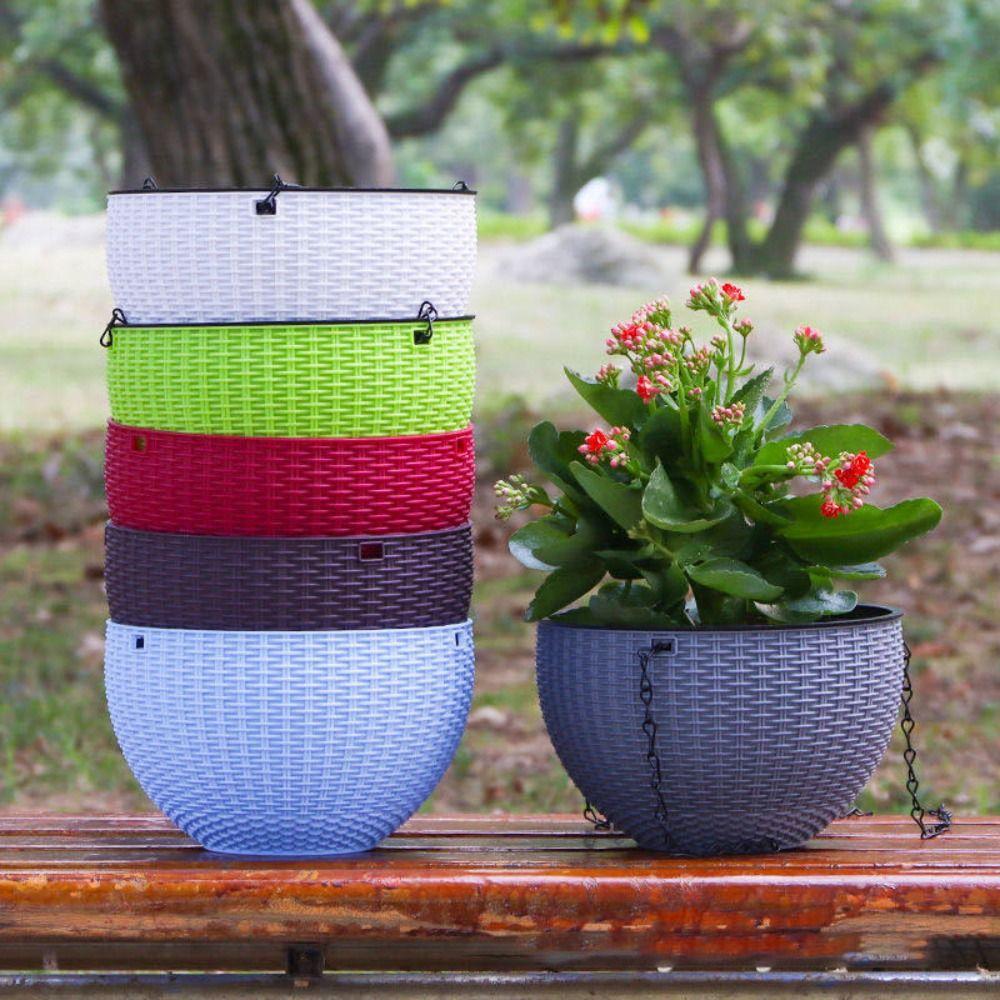 Plastic Woven Plaited Baskets with Chain Hanging Flower Pots Houseplant Flowerpot Balcony
