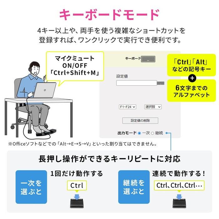 [Sanwa Direct] Foot Pedal Switch, USB Wired, Quiet, 3-Button, Front Push, Programmable, PC Assignment, Gaming, 400-MA214BK, 3 Keys