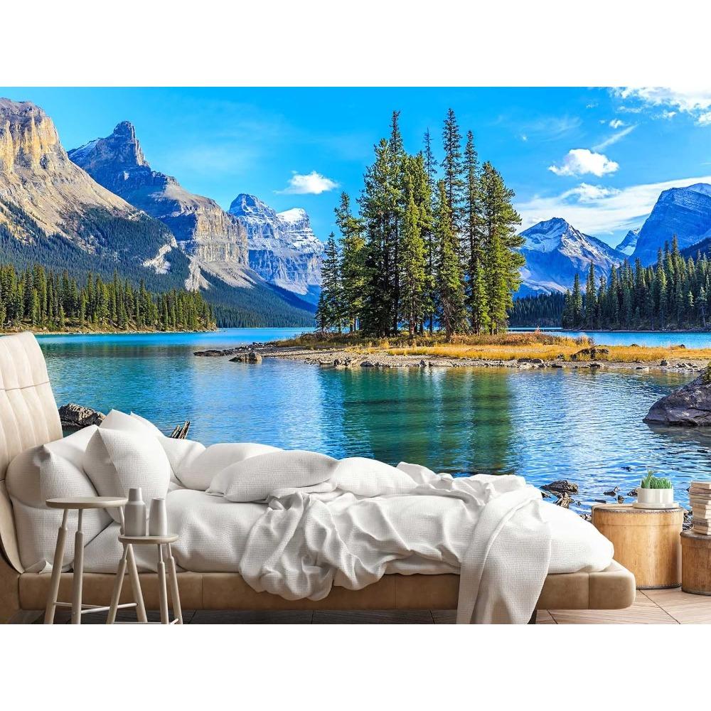 Alpine Mountain Lake Forest Wall Mural Natural Scenery Wallpaper Home Decor