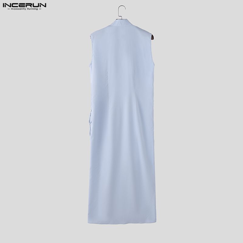 INCERUN Mens Vintage Sleeveless Long Vest V Neck Side Lace Up Casual High Split Tunic Top Robe