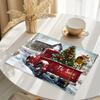 Sets of 4, 6, Or 8 Placemats Showcasing a Vintage Red Truck As The Focal Point, Complemented by Festive Elements Like a Christmas Tree, Snowmen, And