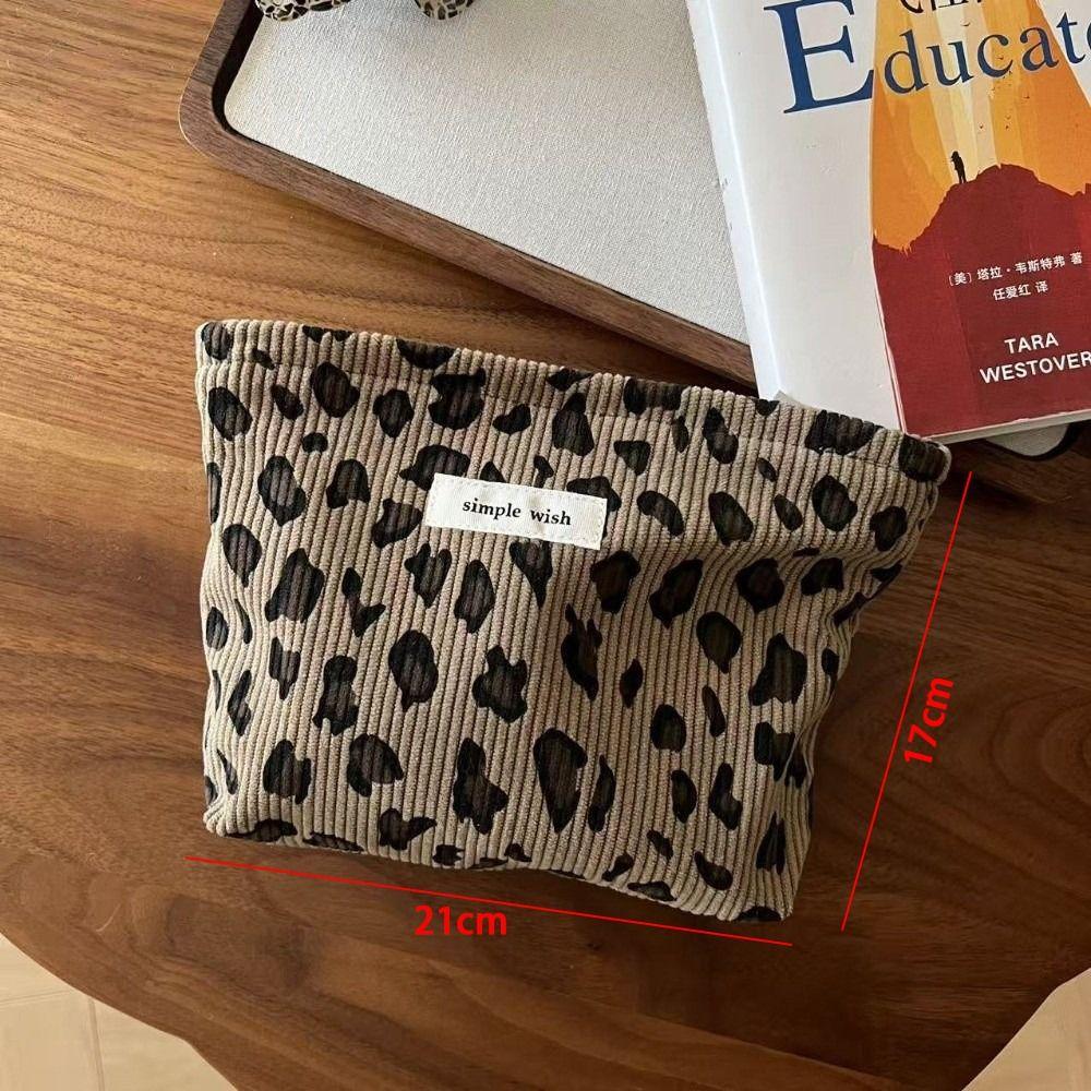 High Quality Retro Storage Bag Leopard Pattern Multi-Functional Zipper Bag Corduroy Washing Storage Bag Travel