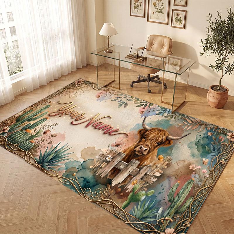 Mountain Landscape Theme Crystal Velvet Floor Rug Personalized Custom Name Text Warm Carpet Home Decoration