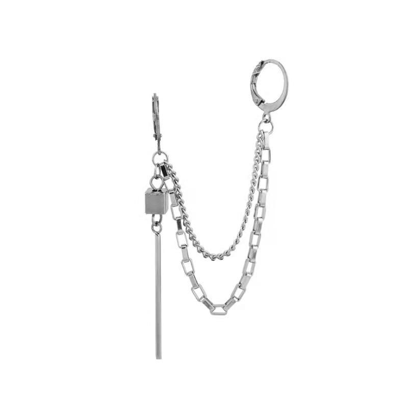

Internet celebrities with the same cold Hong Kong style simple personality fringed ear chain earrings integrated male earrings