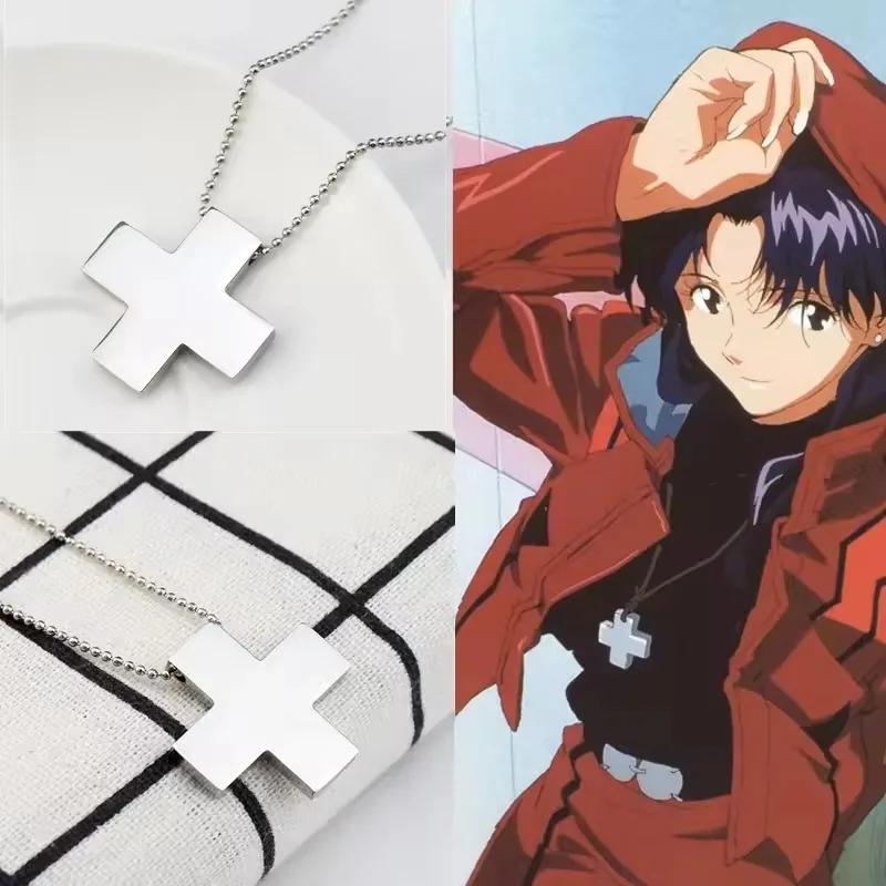 Women's Stainless Steel Cross Pendant Necklace Anime Role-Playing Jewelry Bead Chain Amulet Popular
