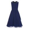 Girls V-Neck Sleeveless Pleated A-Line Dress Sparkly Rhinestone Embellished High Waist Knee Length for Wedding Banquet Prom