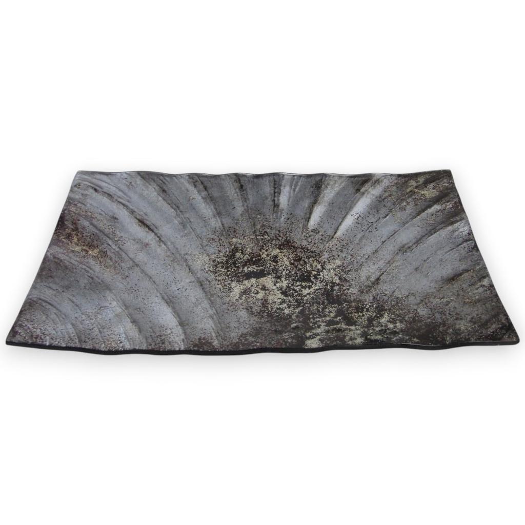 Large Glass Cake Black and by Sairan J-kitchens Plate, Rectangular, 23cm, Gold,