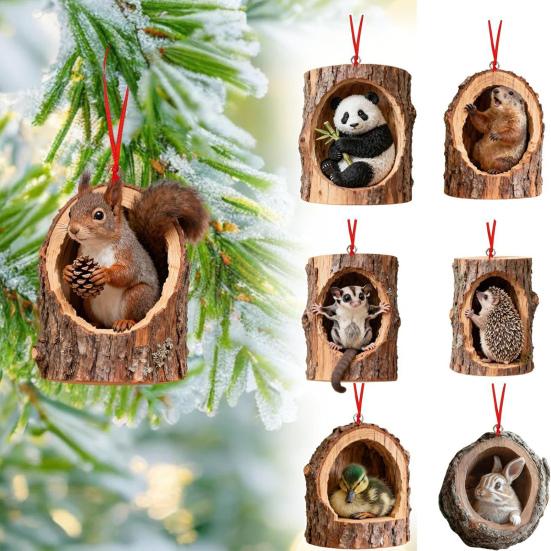 Yousheng 6-teiliges Weihnachtsbaumschmuck-Set mit Waldtiermotiven (Eichhörnchen, Affe, Koala) aus Acryl zum Aufhängen – ideal als Weihnachtsbaumdekoration.