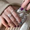 BF CLUB Silver Color Rings for Women Simple Geometric Handmade Irregular Shinning Flower Ring Allergy For Birthday Party Gift