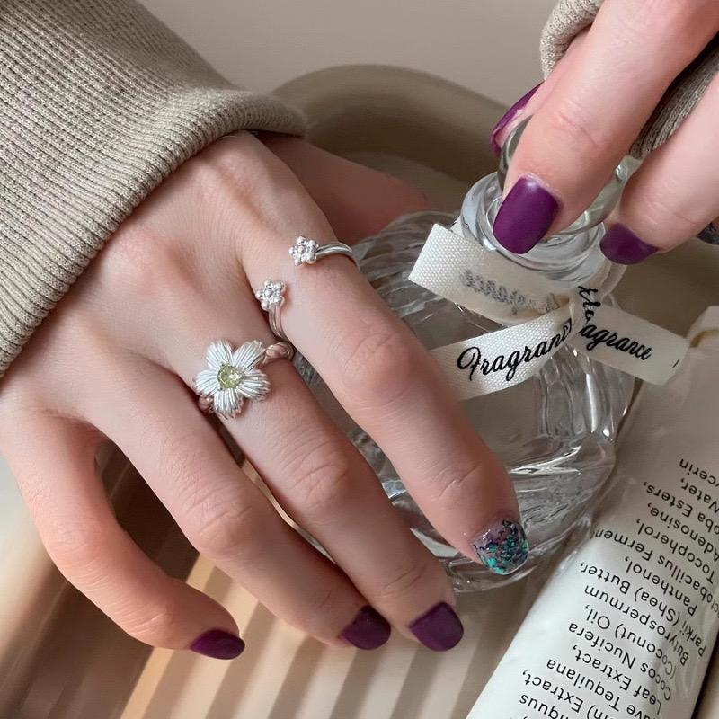 BF CLUB Silver Color Rings for Women Simple Geometric Handmade Irregular Shinning Flower Ring Allergy For Birthday Party Gift